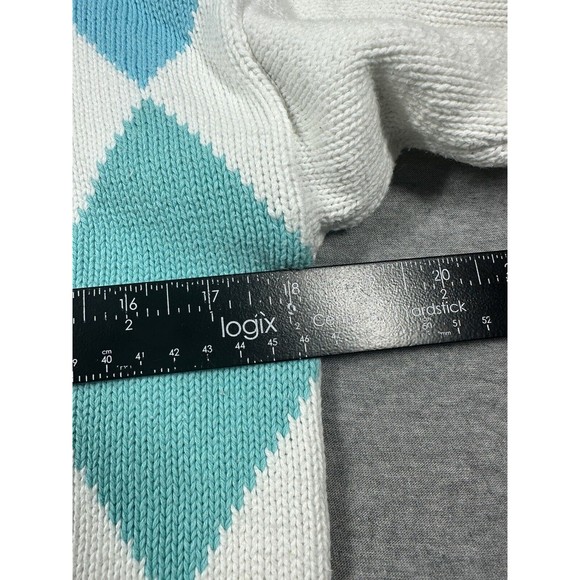 Le Moda Knitwear Small 100% Cotton 1/2 Sleeve 90s Argyle Mock Neck Vintage - Picture 7 of 10